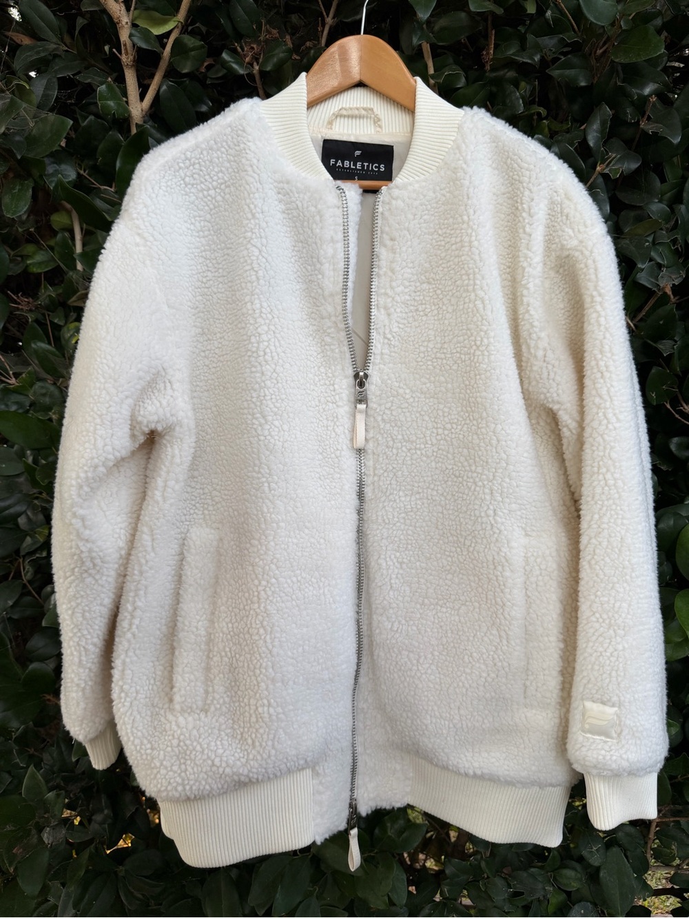 Fabletics Cream Sherpa Zip Bomber Jacket